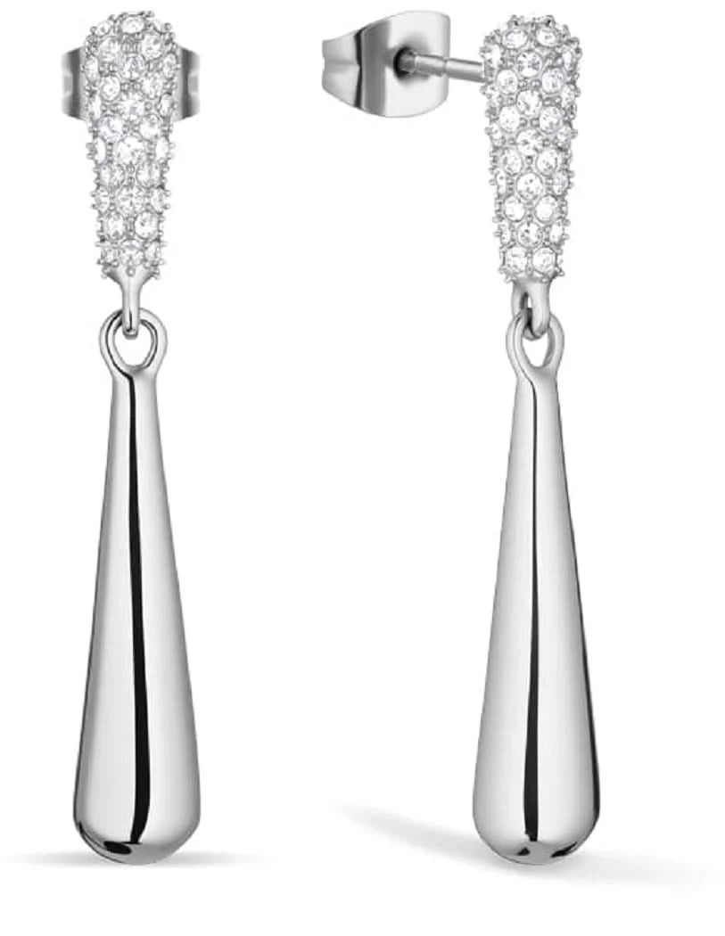 Arctic Pavé Earrings, Polished Silver, Sparkling Zirconia, Stainless Steel Jewelry - Bering Model: 754-17-05