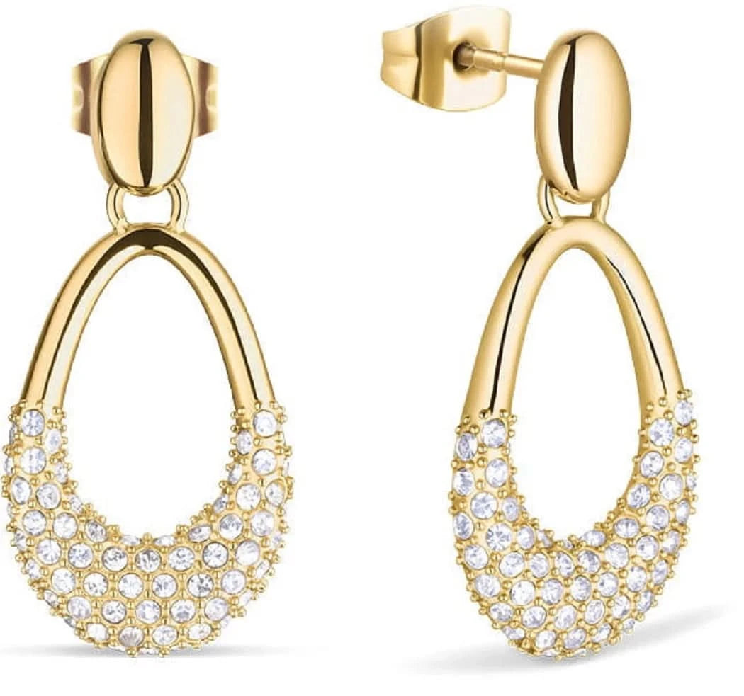 Arctic Pavé Earrings, gold-lustrous stainless steel, sparkling crystals, secure clasp - Bering Model: 757-27-05