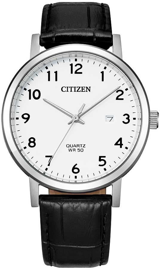 Citizen BI5070-06A Men's Watch • White Dial with Date • Black Genuine Leather Strap