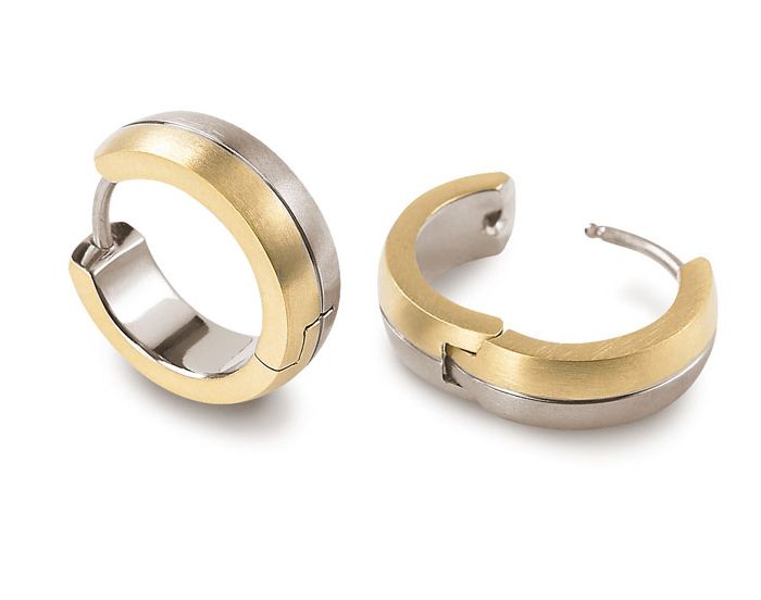 Boccia Titanium 0539-02 Hoop Earrings Bicolour • Pure Titanium with 18ct Yellow Gold • Satin-Matte and High-Gloss Polished