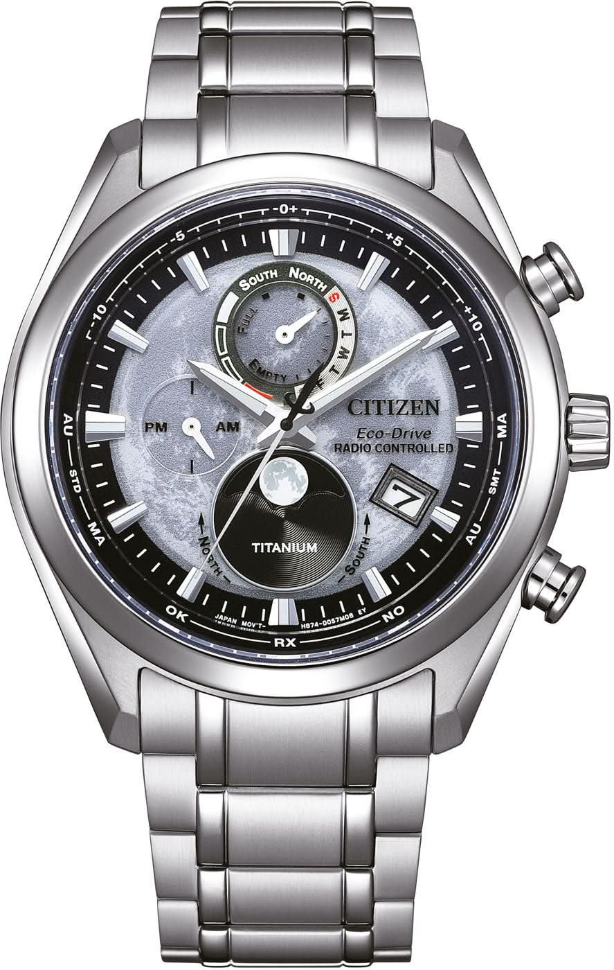 Citizen Tsuki-yomi BY1010-81H Men's Watch • Eco-Drive Radio-Controlled Moon Phase • Super Titanium