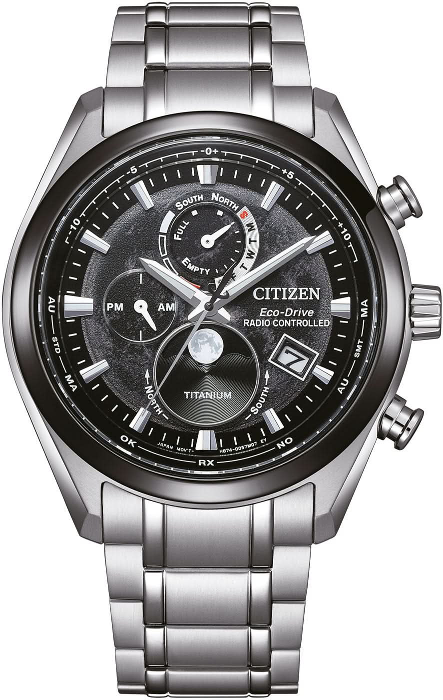 Citizen Tsuki-yomi BY1018-80E Men's Watch • Eco-Drive Radio-Controlled Moon Phase • Super Titanium