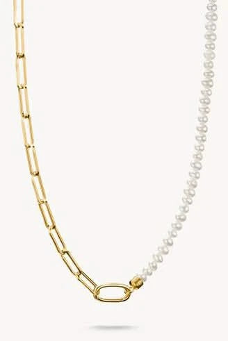 Link Charm Necklace with Connect Link, made of silver, with pearls, gold plated - Thomas Sabo Model: C1211-430-14-L45