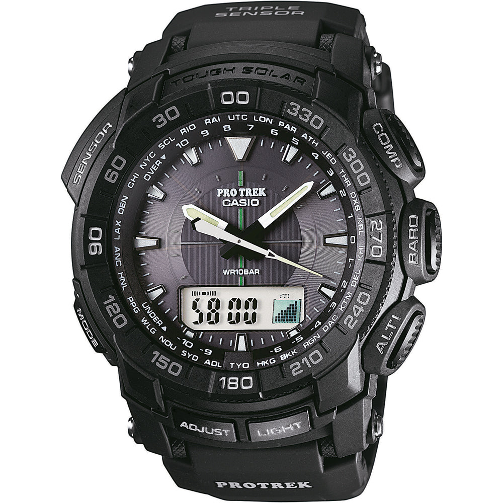 Casio ProTrek Herren-Armbanduhr in Schwarz mit Analog+Digitalanzeige und Tough Solar