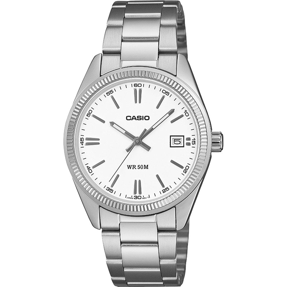 Casio Unisex-Armbanduhr in Silber mit weißem Zifferblatt, Datumsanzeige und Mineralglas