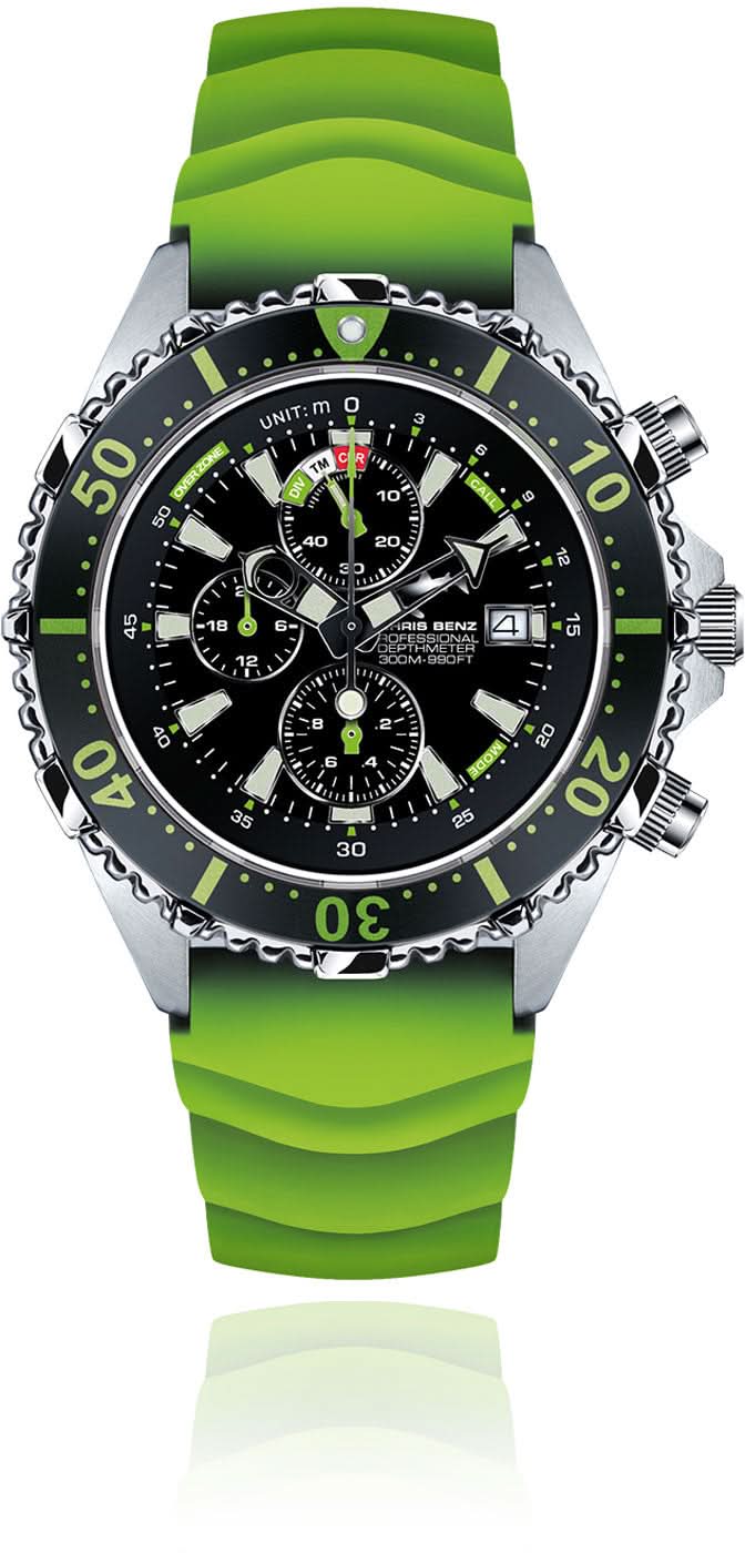 Chris Benz Depthmeter Chronograph 300M CB-C300-G-KBG Men's Watch • 300m Water Resistant • Analog Depth Gauge