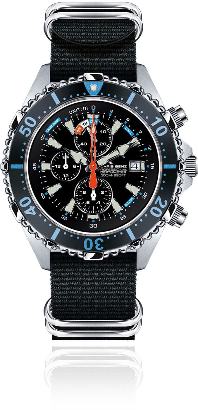 Chris Benz Depthmeter Chronograph 300M CB-C300X-LB-NBS Men's Watch • 300m Water Resistant • Sapphire Crystal