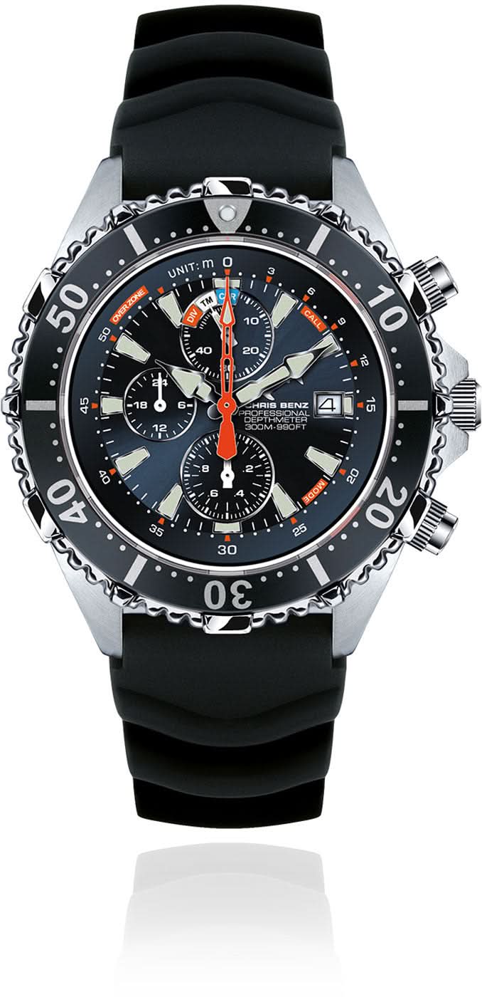 Chris Benz Depthmeter Chronograph 300M CB-C300X-NB-KBS Men's Watch • Analog Depth Gauge • 300m Water Resistant