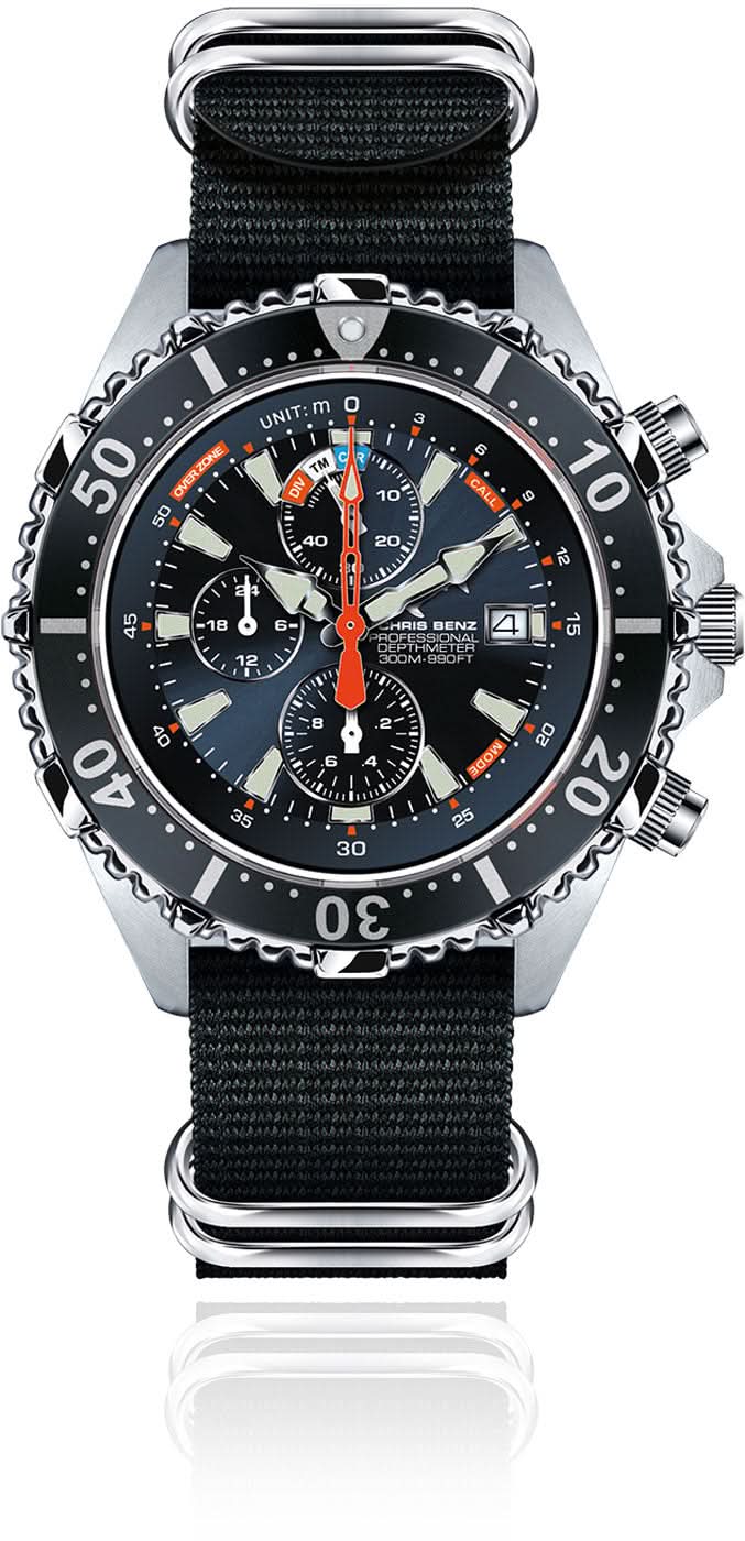 Chris Benz Depthmeter Chronograph 300M CB-C300X-NB-NBS Men's Watch • 300m Water Resistant • Sapphire Crystal