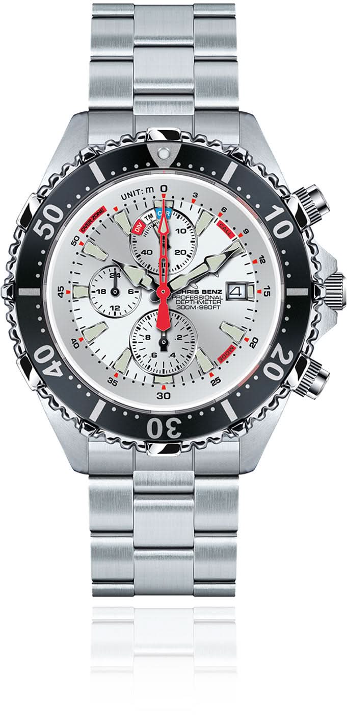 Chris Benz Depthmeter Chronograph 300M CB-C300X-SI-MB Men's Watch • 300m Water Resistant • Analog Depth Gauge