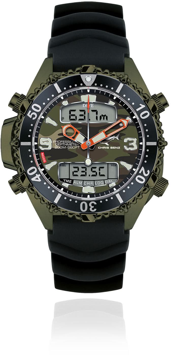 Chris Benz Depthmeter Digital CB-D200X-C-KBS Men's Watch • Depth Gauge • Sapphire Crystal