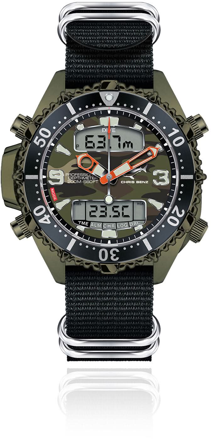 Chris Benz Depthmeter Digital 200M CB-D200X-C-NBS Men's Watch • Digital Depth Gauge • Sapphire Crystal
