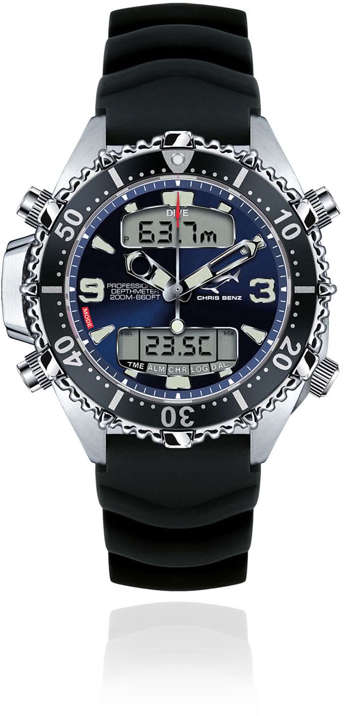 Chris Benz Depthmeter Digital 200M CB-D200X-D-KBS Men's Watch • Digital Depth Gauge • Sapphire Crystal