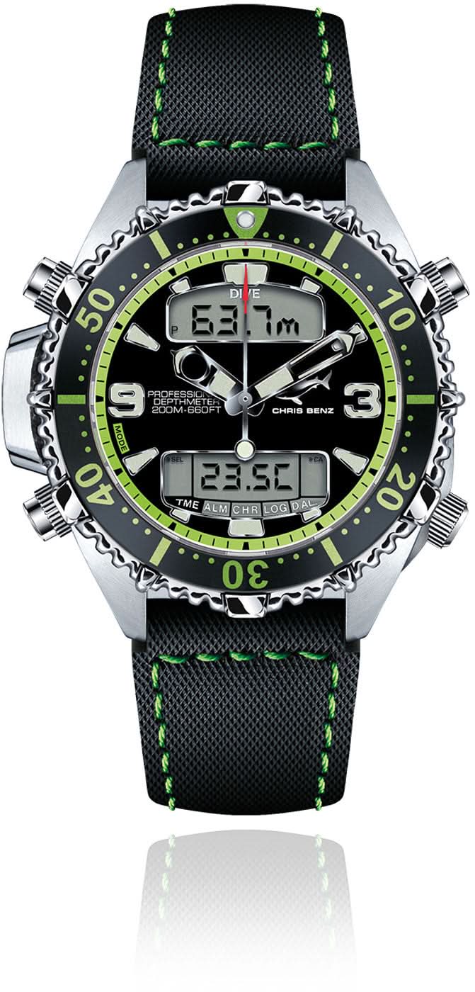 Chris Benz Depthmeter Digital 200M CB-D200X-G-SBG Men's Watch • Digital Depth Gauge • Sapphire Crystal