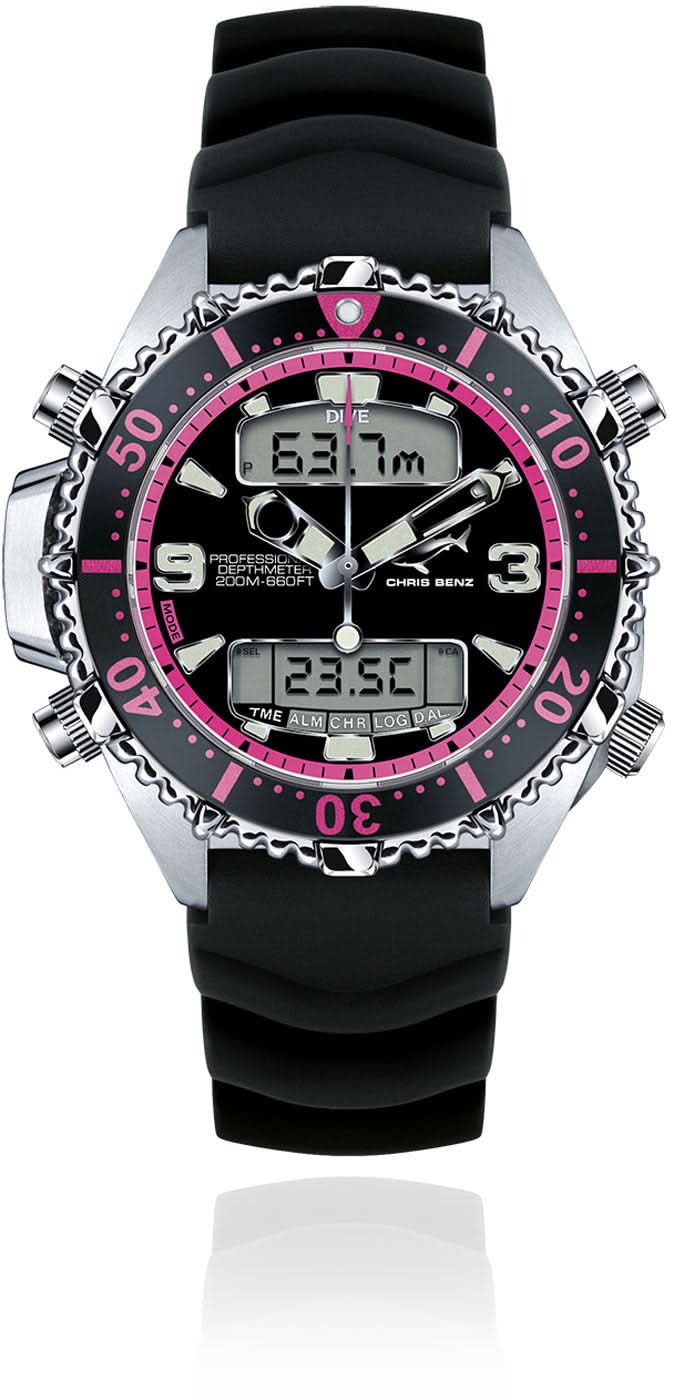 Chris Benz Depthmeter Digital 200M CB-D200X-P-KBS Watch • Digital Depth Gauge • Sapphire Crystal