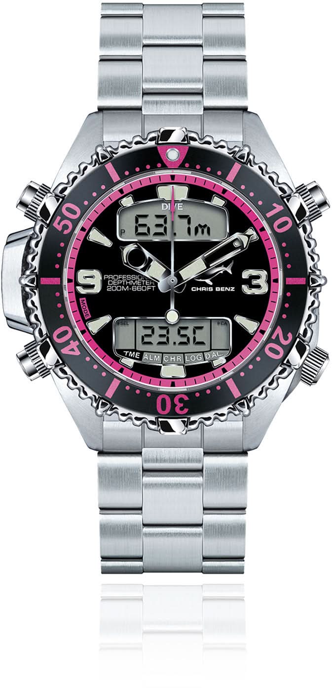 Chris Benz Depthmeter Digital 200M CB-D200X-P-MB Women's Watch • Depth Gauge • 200m Water Resistant