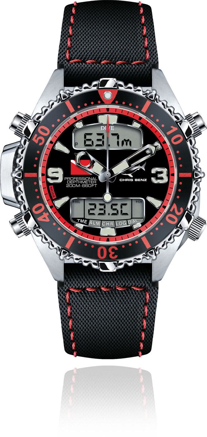 Chris Benz Depthmeter Digital 200M CB-D200X-R-SBR Men's Watch • Digital Depth Gauge • Sapphire Crystal
