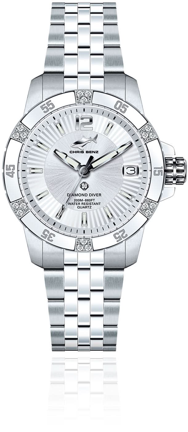 Chris Benz Diamond Diver CB-DD200-SI-MBJ Women's Watch • 19 Diamonds • 200m Water Resistant