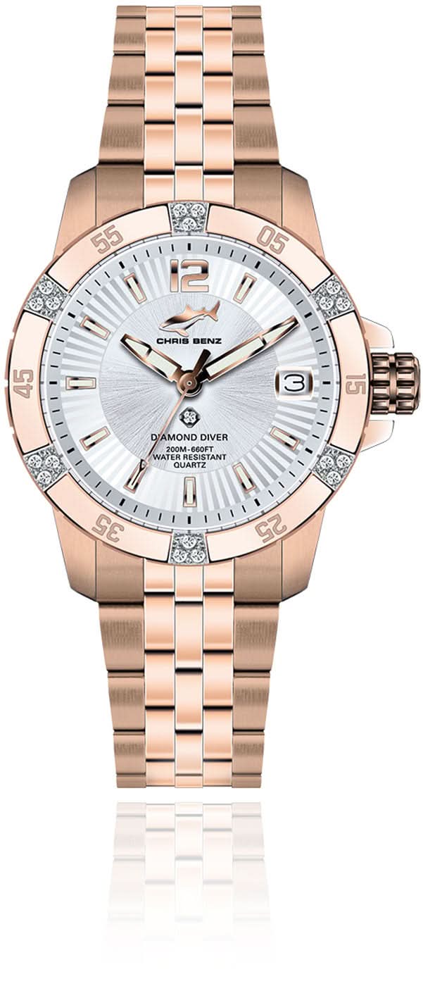 Chris Benz Diamond Diver CB-DD200-SIR-MBJ Women's Watch • 19 Genuine Diamonds • 200m Water Resistant