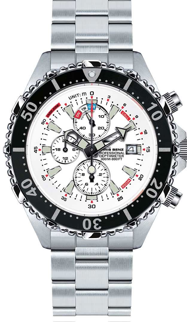 Chris Benz Depthmeter Chronograph 300M CB-C300-W-MB Men's Watch • Analog Depth Gauge • 300m Water Resistant