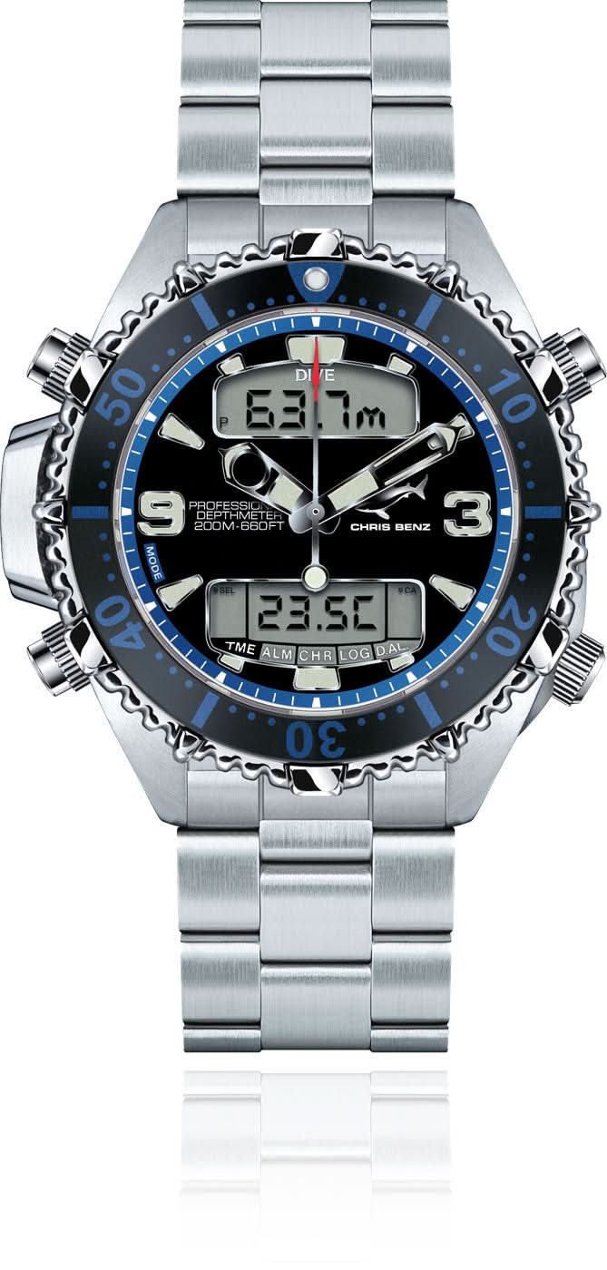 Chris Benz Depthmeter Digital CB-D200X-B-MB Watch • 200m Water Resistant • Digital Depth Gauge