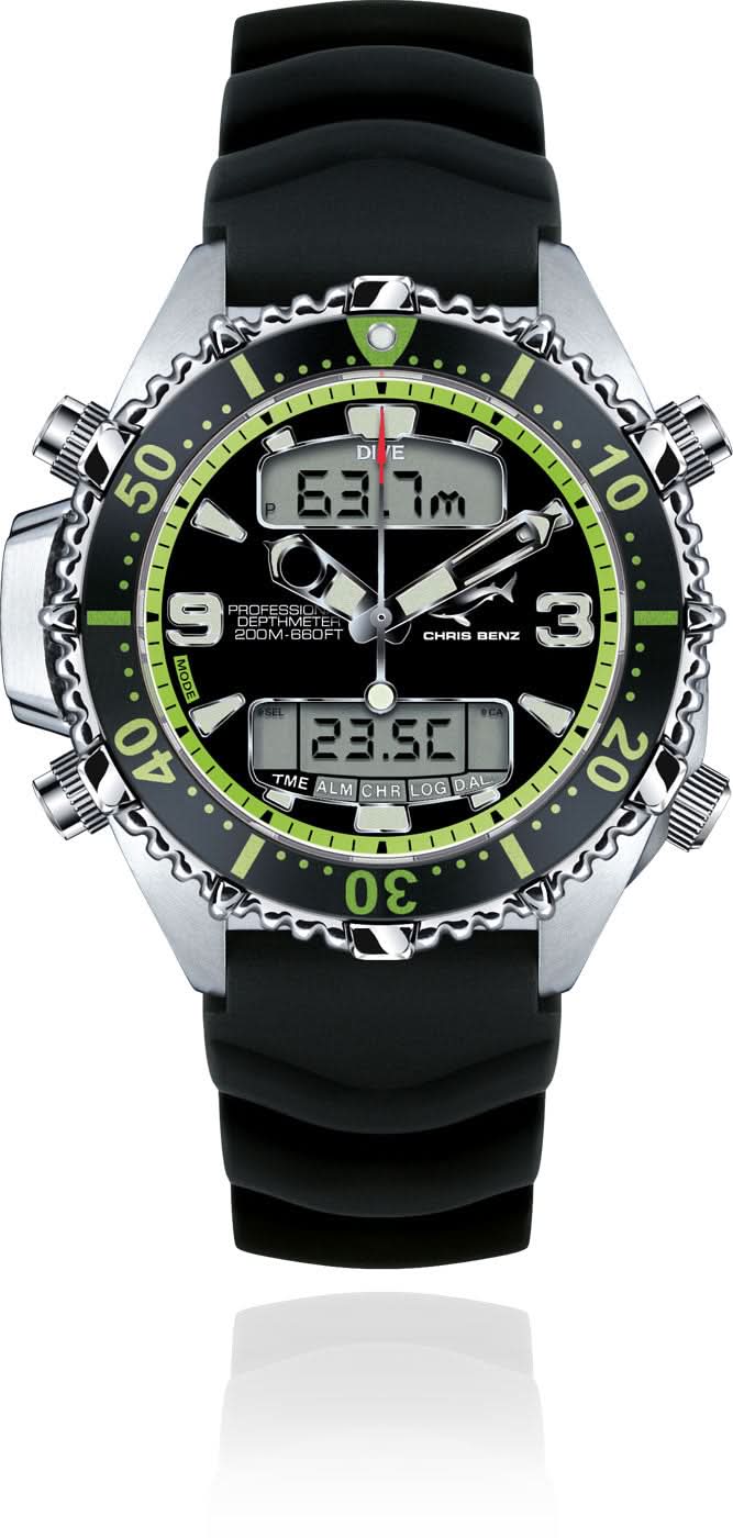 Chris Benz Depthmeter Digital 200M CB-D200X-G-KBS Men's Watch • 200m Water Resistant • Sapphire Crystal