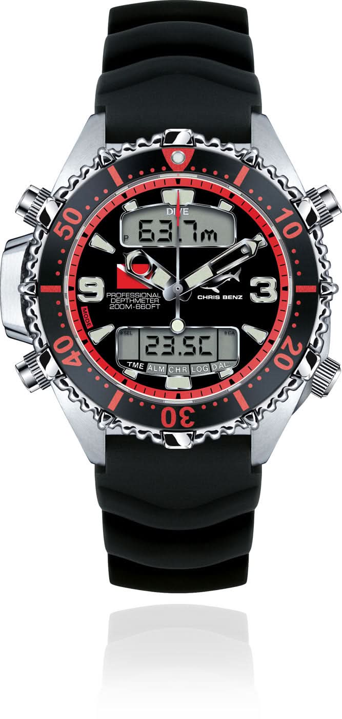 Chris Benz Depthmeter Digital 200M CB-D200X-R-KBS Dive Watch • 200m Water Resistant • Sapphire Crystal