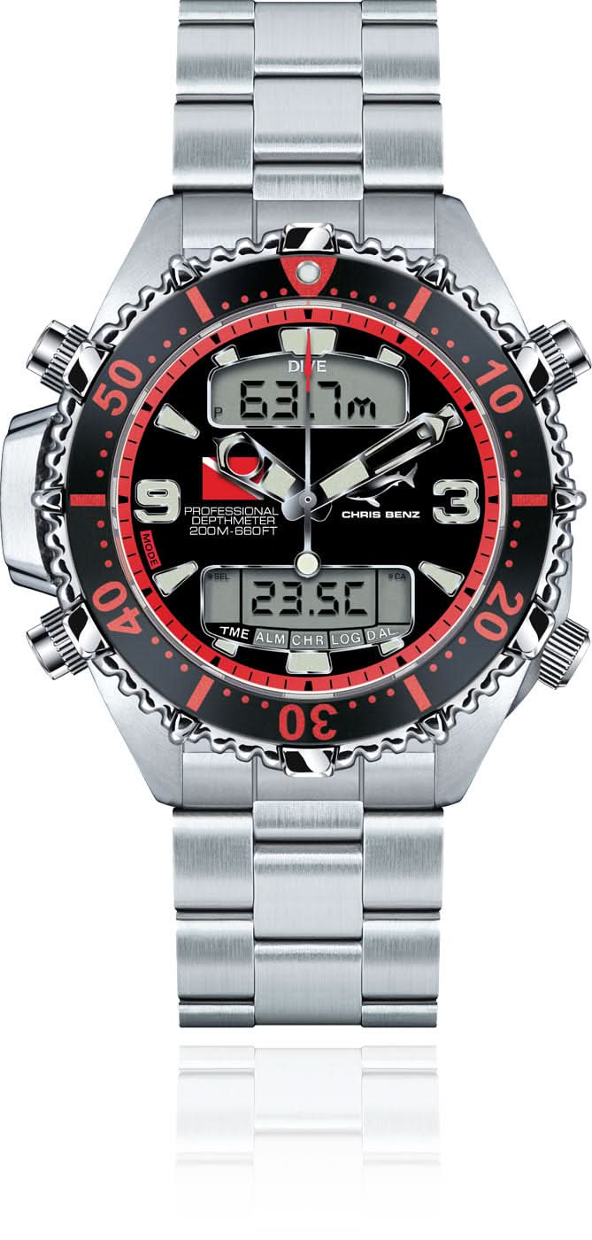 Chris Benz Depthmeter Digital 200M CB-D200X-R-MB Men's Watch • Digital Depth Gauge • 200m Water Resistant