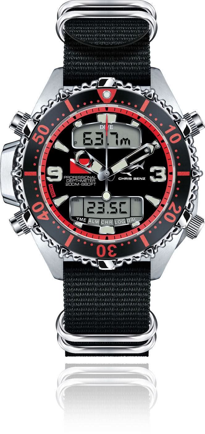Chris Benz Depthmeter Digital CB-D200X-R-NBS Watch • 200m Water Resistant • Digital Depth Gauge