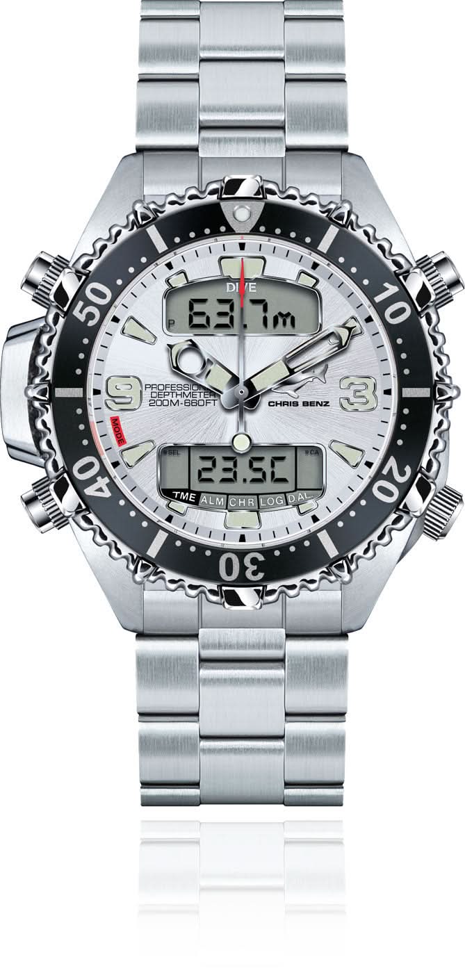 Chris Benz Depthmeter Digital 200M CB-D200X-SI-MB Men's Watch • 200m Water Resistant • Depth Gauge