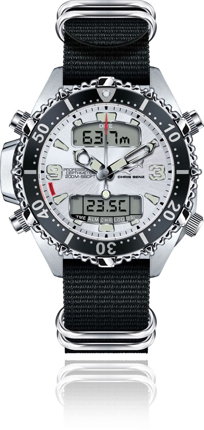 Chris Benz Depthmeter Digital CB-D200X-SI-NBS Men's Watch • Depth Gauge • 200m