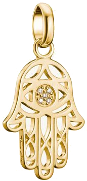 Thomas Sabo Charm Pendant, Hamsa, with white gemstones, made of silver, gold-plated