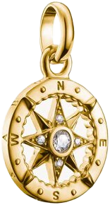 Thomas Sabo Charm Pendant, compass with stars and white gemstone, made of silver, gold plated