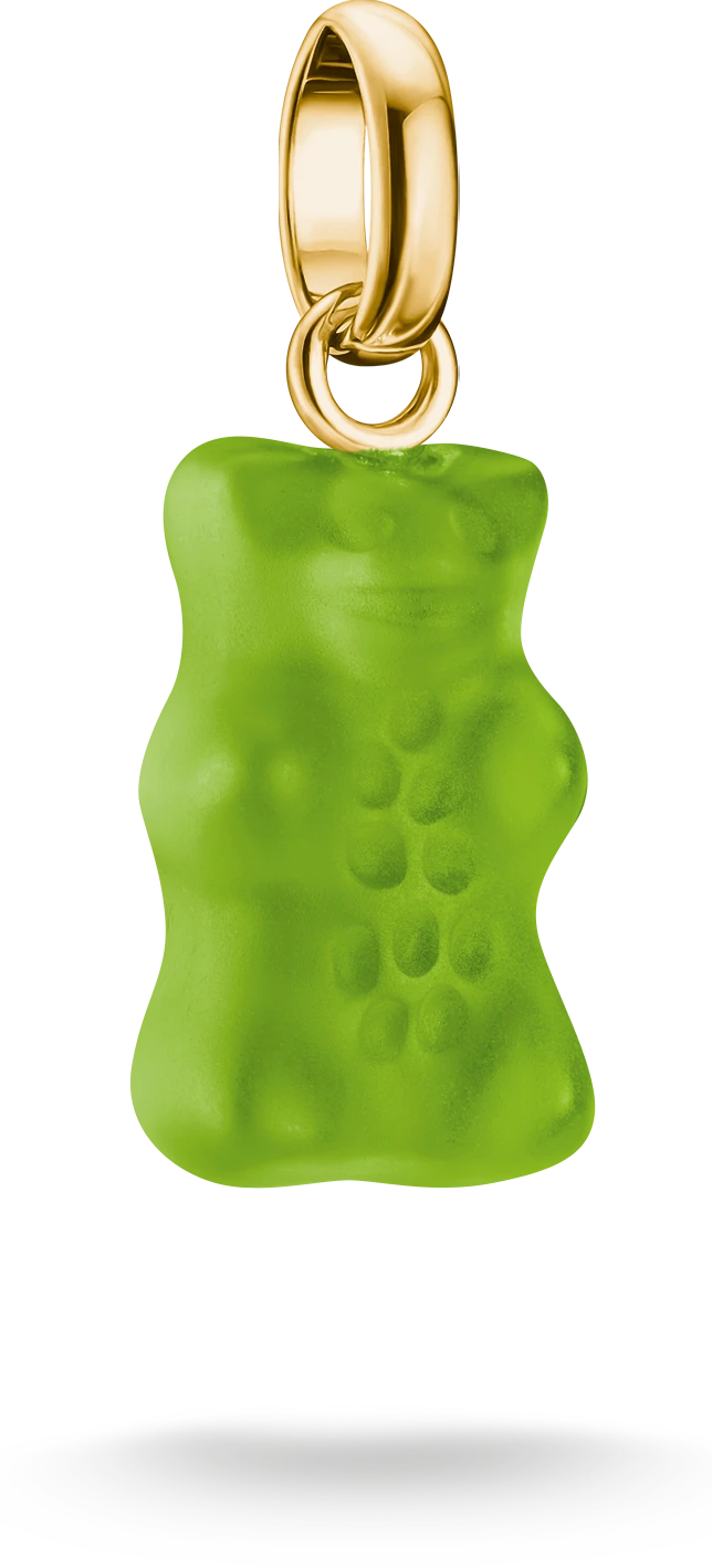 Thomas Sabo Charm Pendant, Gold Bear made of Glass, in green, made of silver, gold-plated