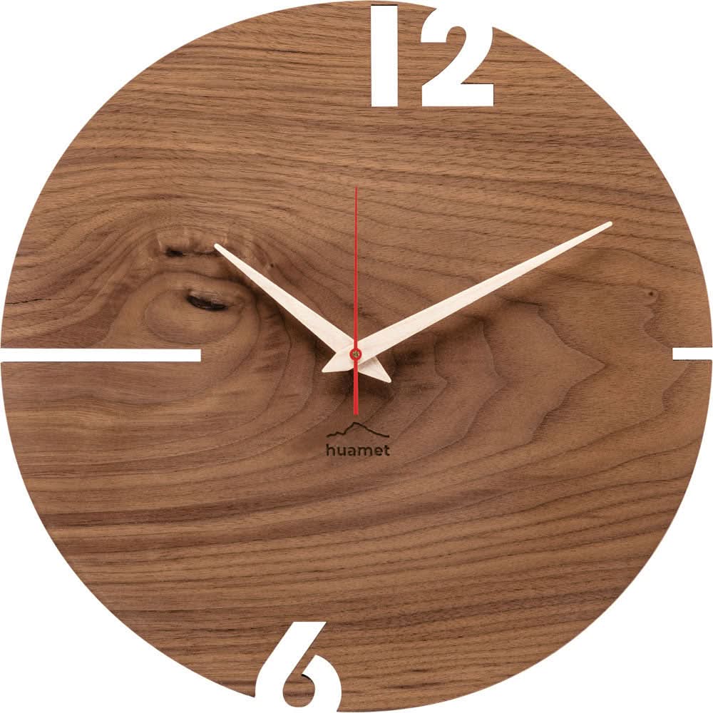 huamet Wall Clock 30x30x3.7 cm Wood • High-quality walnut wood • Handcrafted in South Tyrol
