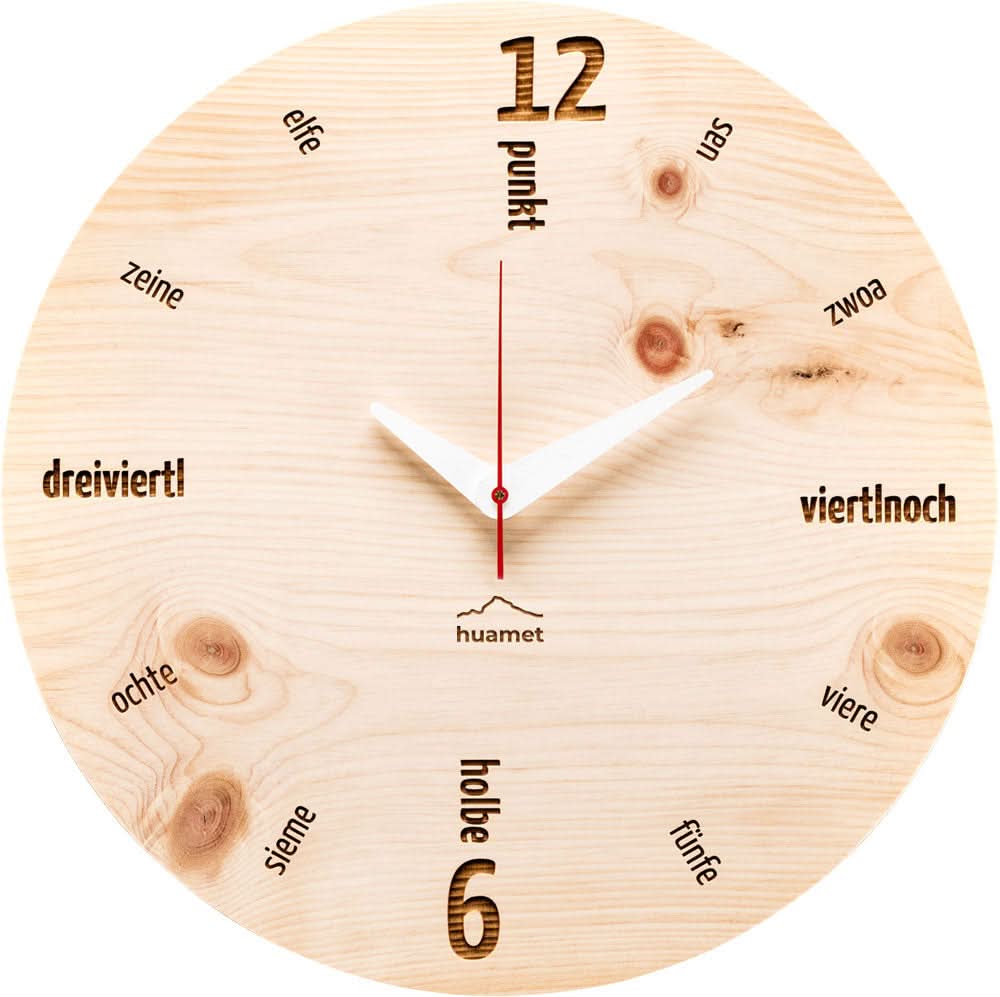 huamet Wall Clock 30x30x3.7 cm Wood • Silent Movement • Solid Wood Casing