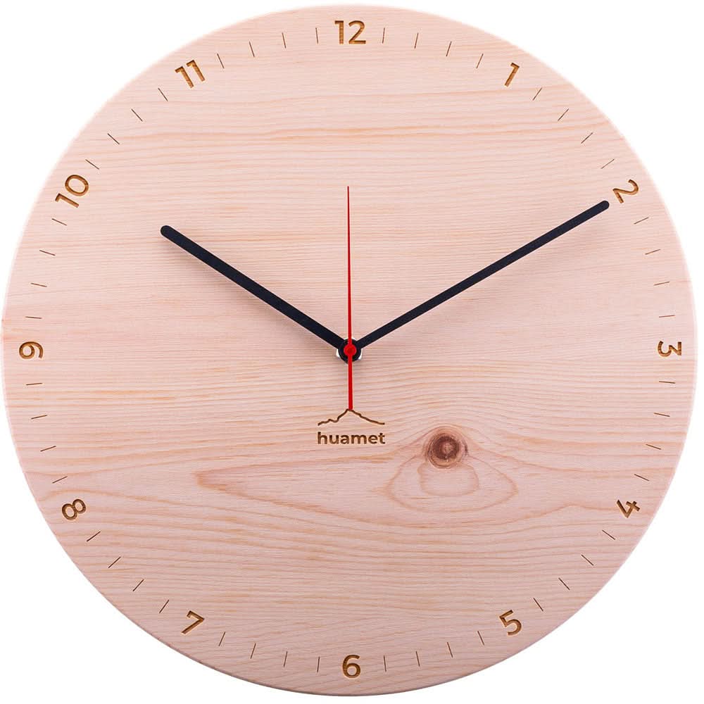Huamet Wall Clock 30 cm Ø Wood • Silent • High-Quality Pine Wood