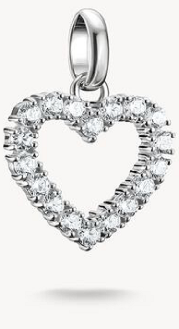 Charm Pendant, Heart with Gemstones Set in Silver - Thomas Sabo Model: CC1237-051-14