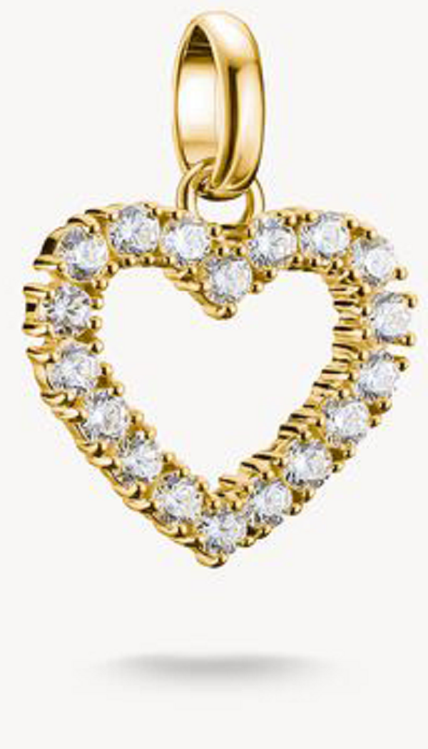 Charm Pendant, heart with gemstones, sterling silver, gold plated - Thomas Sabo Model: CC1237-414-14