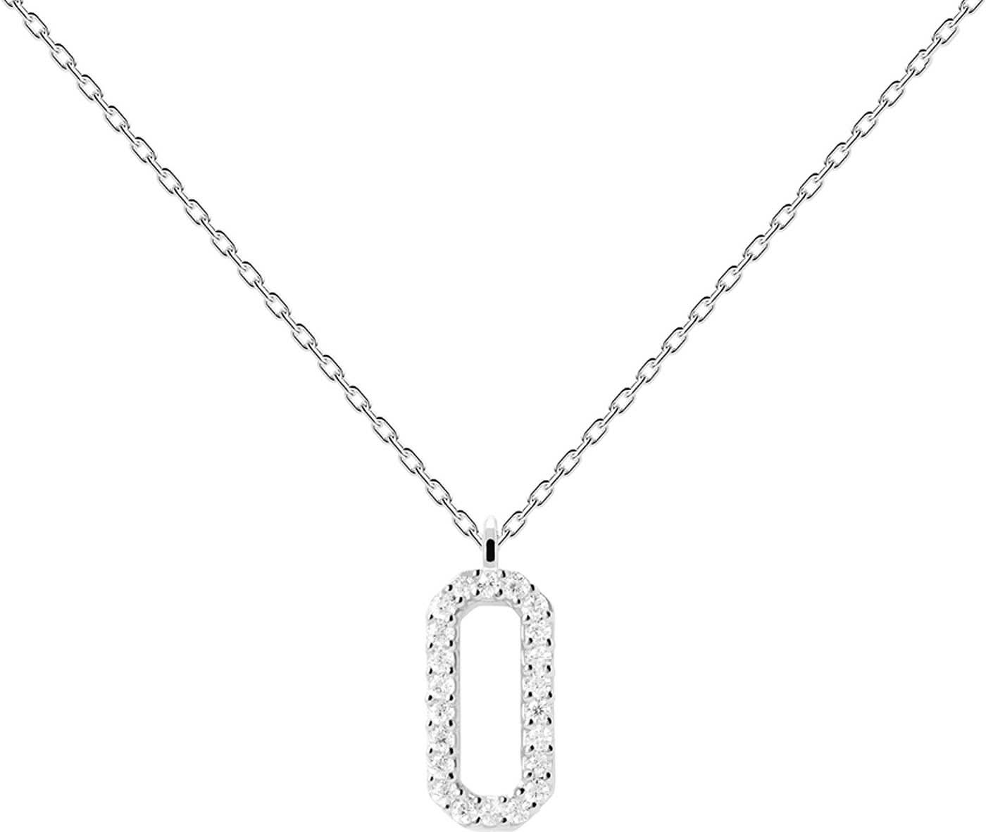 Graduation Necklace with Rectangular Pendant and Stones - 925 Sterling Silver