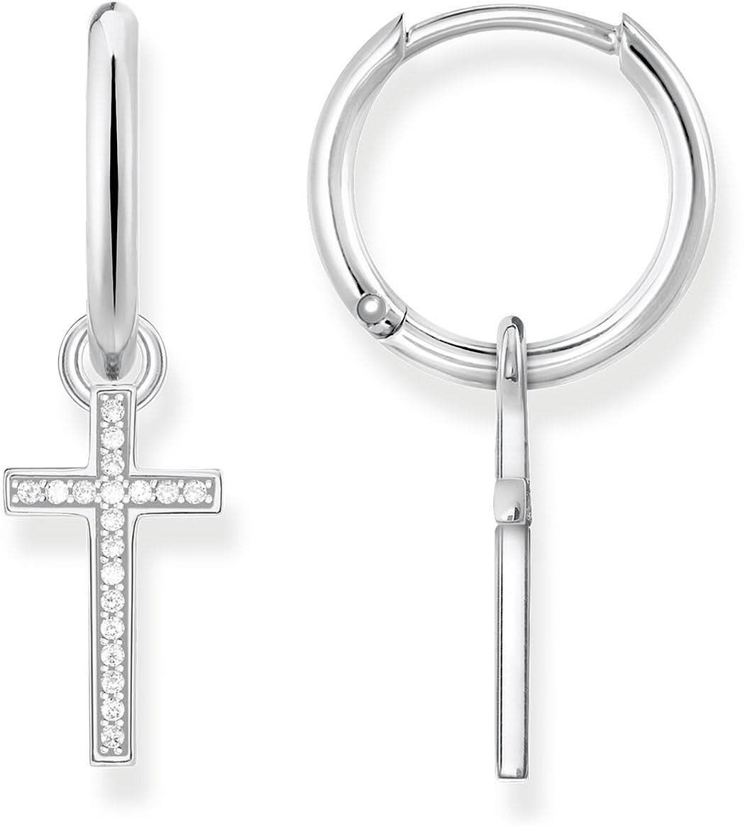 Creole Hoop Earrings with Cross Charm - 925 Sterling Silver