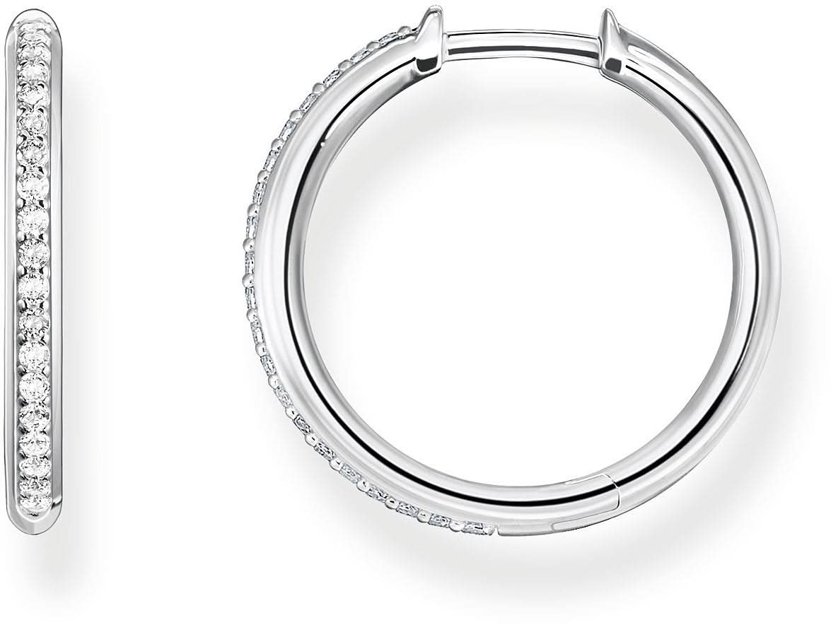 Hoop Earrings with White Stones - 925 Sterling Silver