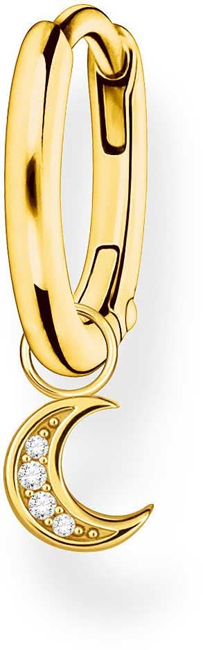 Single Hoop Earring with Moon Pendant - 750 Yellow Gold Plating
