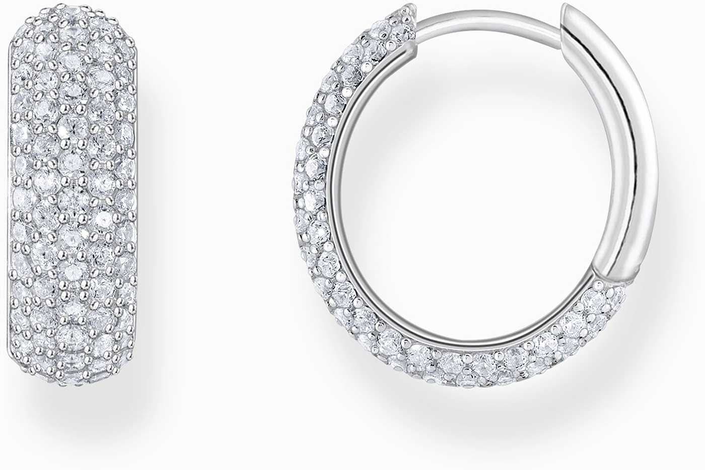 Silver-coloured hoop earrings, set with white zirconia stones - Thomas Sabo model: CR731-051-14