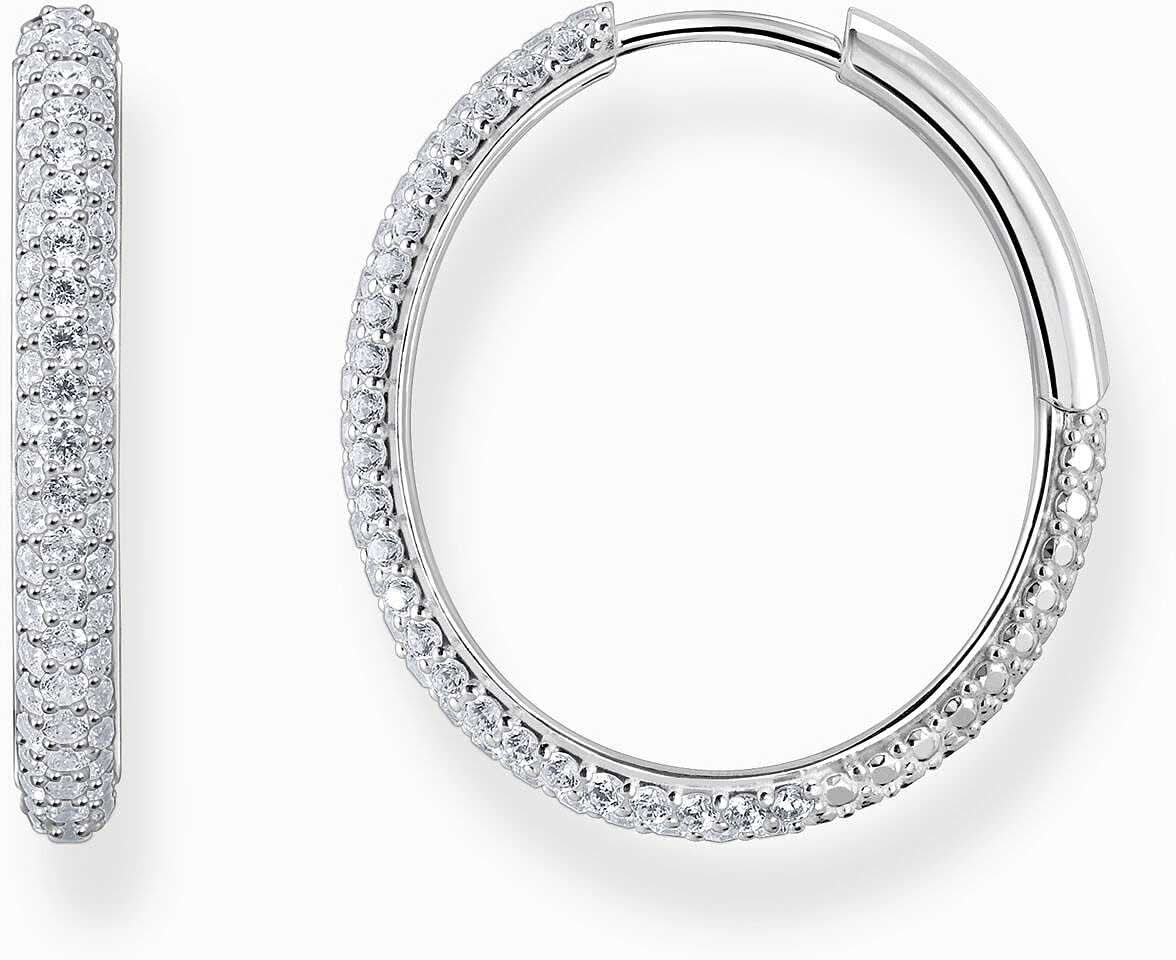 Sterling silver hoop earrings, set with white zirconia stones - Thomas Sabo model: CR732-051-14