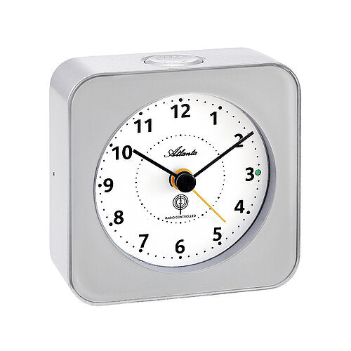 Funk-Wecker Uhr mit analogem Ziffernblatt und silbernem Gehäuse
