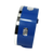 Blauer Wecker mit silbernem Metallrand und sichtbaren Anschlussöffnungen