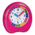 Rosa Wecker mit mehrfarbigem Ziffernblatt, Zeigern und transparentem Deckel