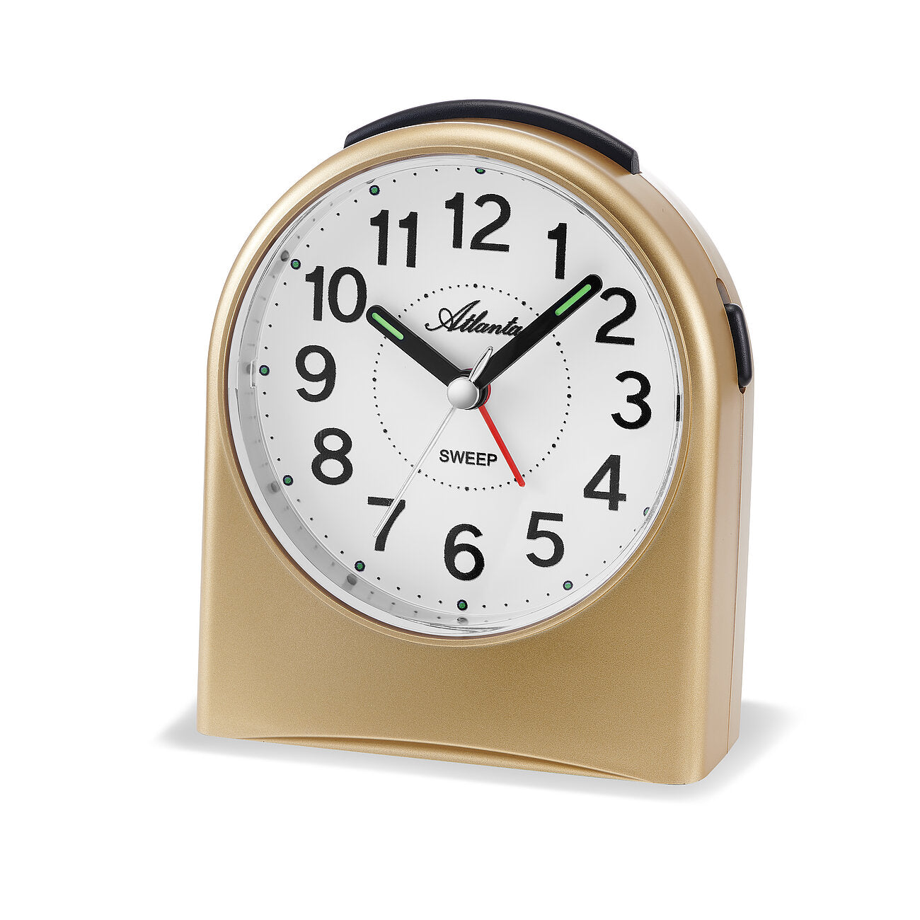 Goldener Analog-Wecker Atlanta mit weißem Zifferblatt und schwarzen Ziffern