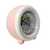Kinderwecker rosa/weiß, seitliche Ansicht mit rundem Zifferblatt und Farbmotiv.